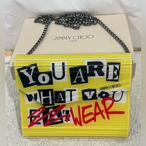 Jimmy Choo Candy Acrylic Clutch Pop Yellow Mix Chain Crossbody w/ Box & dust bag